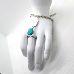 Boho Retro Celebrity Turquoise Slave Chain Ring Bracelet Hand Harness